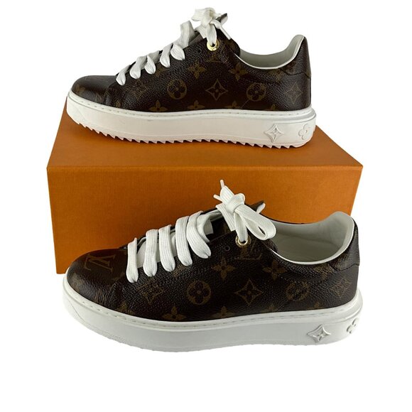 Louis Vuitton Women's Time Out Brown LV Monogram Sneakers Sz 38 Pre-Owned - Picture 5 of 10